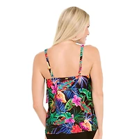 Haut de tankini à volants superposés en mesh et encolure V pour femme Krista