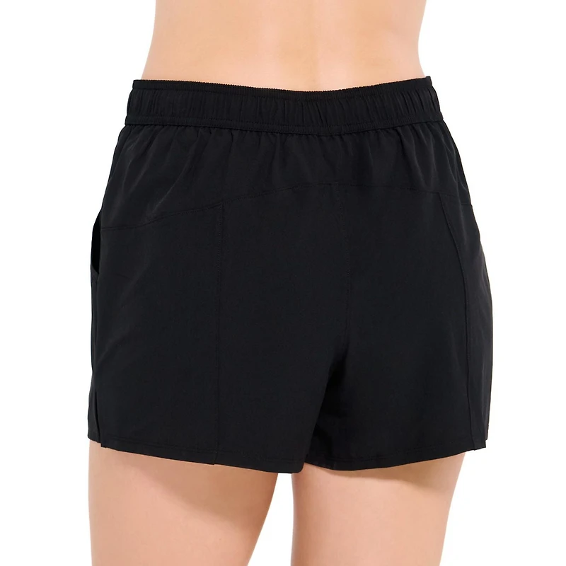 Krista Women's Black High-Waist Tactel Drawstring Swim Shorts Bottom