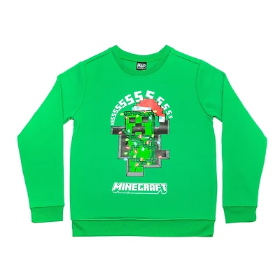 Minecraft Boys Christmas Creeper Long Sleeve Sweatshirt