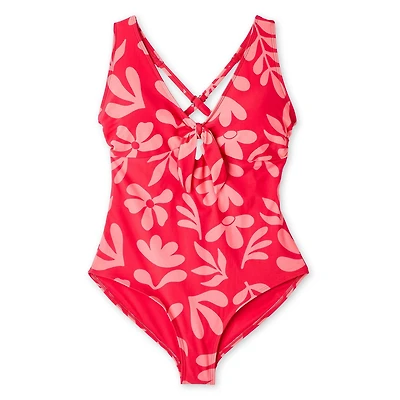 George Women's Printed Front Tie One Piece Swimsuit