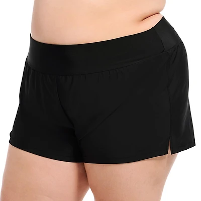 Krista Plus Women's Full Coverage Black Swim Boyshorts Swim Bottoms