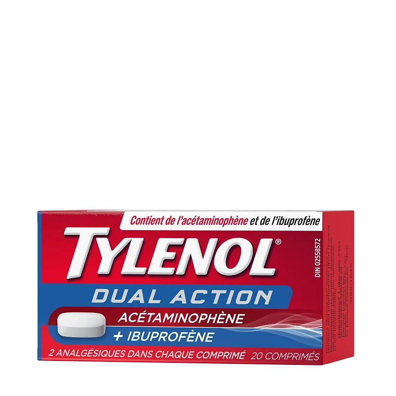 Tylenol Dual Action Acetaminophen + Ibuprofen Pain Reliever Tablets, 250mg Acetaminophen, 125mg Ibuprofen, Fever, Muscle Pain