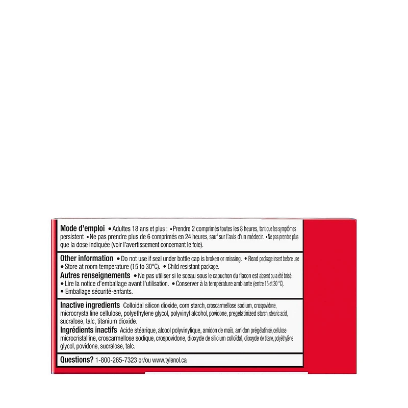 Tylenol Dual Action Acetaminophen + Ibuprofen Pain Reliever Tablets, 250mg Acetaminophen, 125mg Ibuprofen, Fever, Muscle Pain