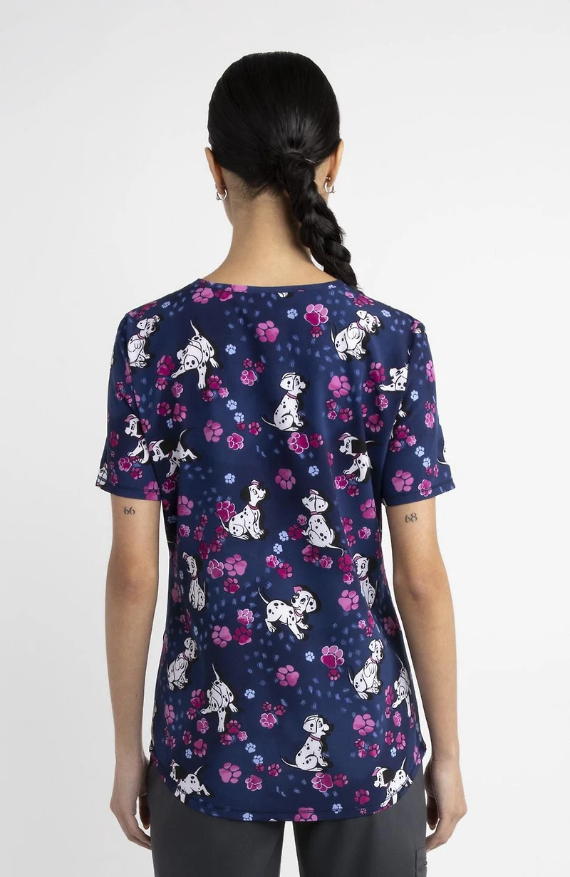 Haut médical imprimé à encolure en V pour femmes Scrubstar – Collection mode, motif « On Spots », tailles TP 3TG