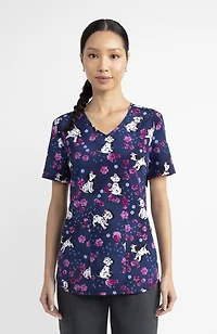 Haut médical imprimé à encolure en V pour femmes Scrubstar – Collection mode, motif « On Spots », tailles TP 3TG