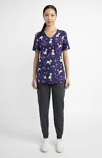 Haut médical imprimé à encolure en V pour femmes Scrubstar – Collection mode, motif « On Spots », tailles TP 3TG