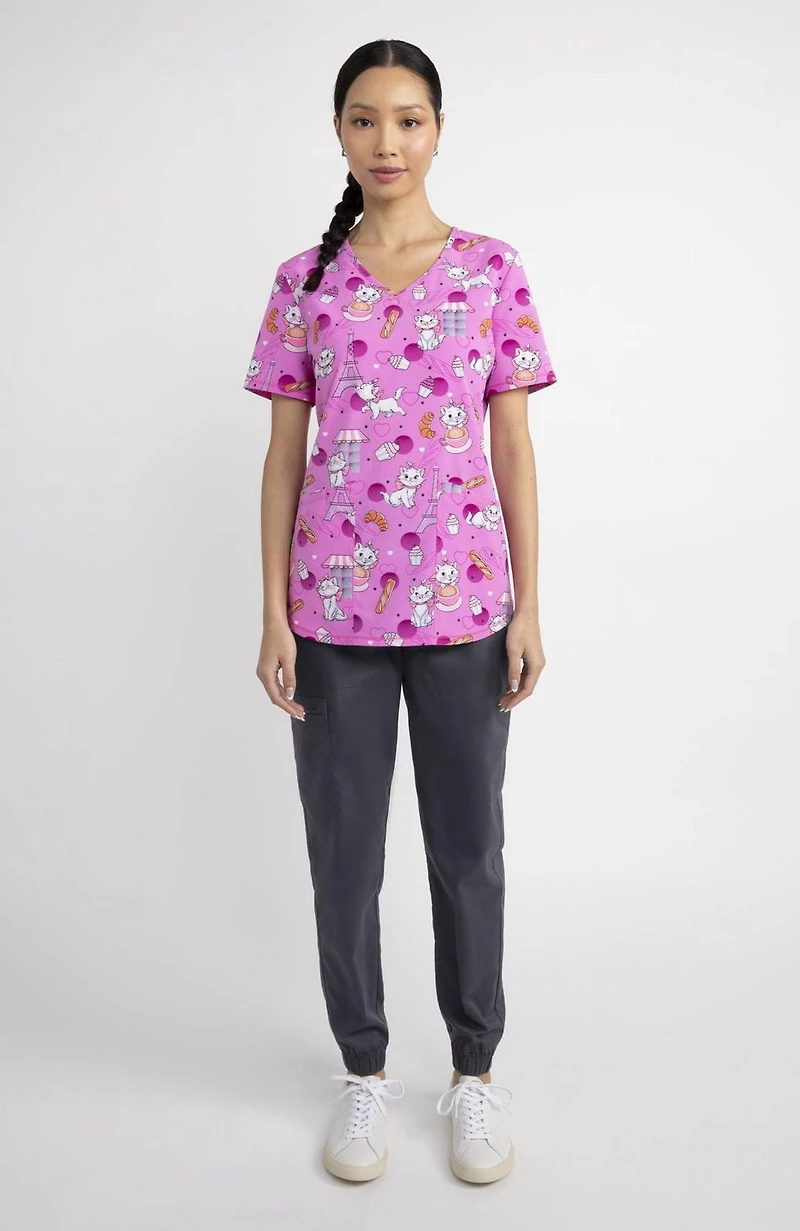 Scrubstar Fashion Collection Women’s Cat-puccino Print V-Neck Scrub Top, Sizes XS–3XL