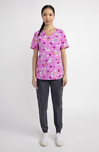 Scrubstar Fashion Collection Women’s Cat-puccino Print V-Neck Scrub Top, Sizes XS–3XL