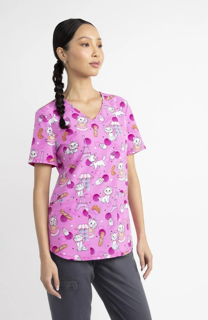 Scrubstar Fashion Collection Women’s Cat-puccino Print V-Neck Scrub Top, Sizes XS–3XL