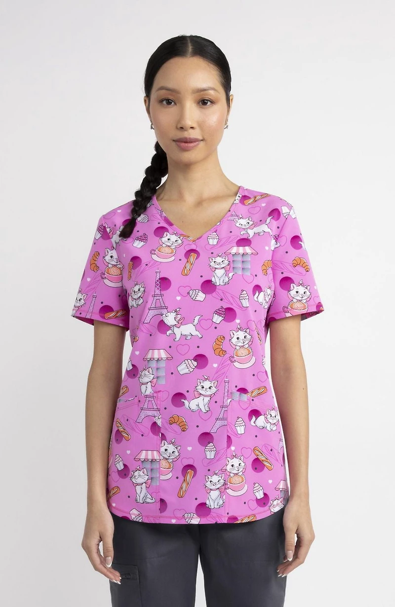 Scrubstar Fashion Collection Women’s Cat-puccino Print V-Neck Scrub Top, Sizes XS–3XL