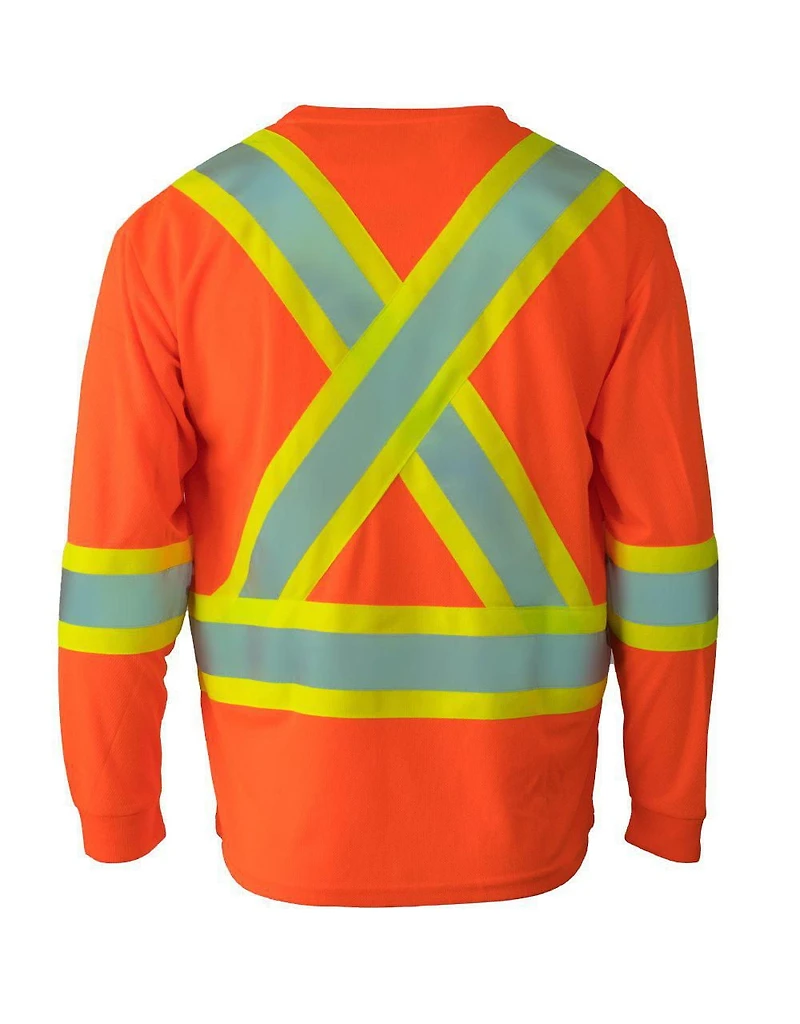 Forcefield Hi Vis V-Neck Long Sleeve Safety Tee, Sizes M-2XL