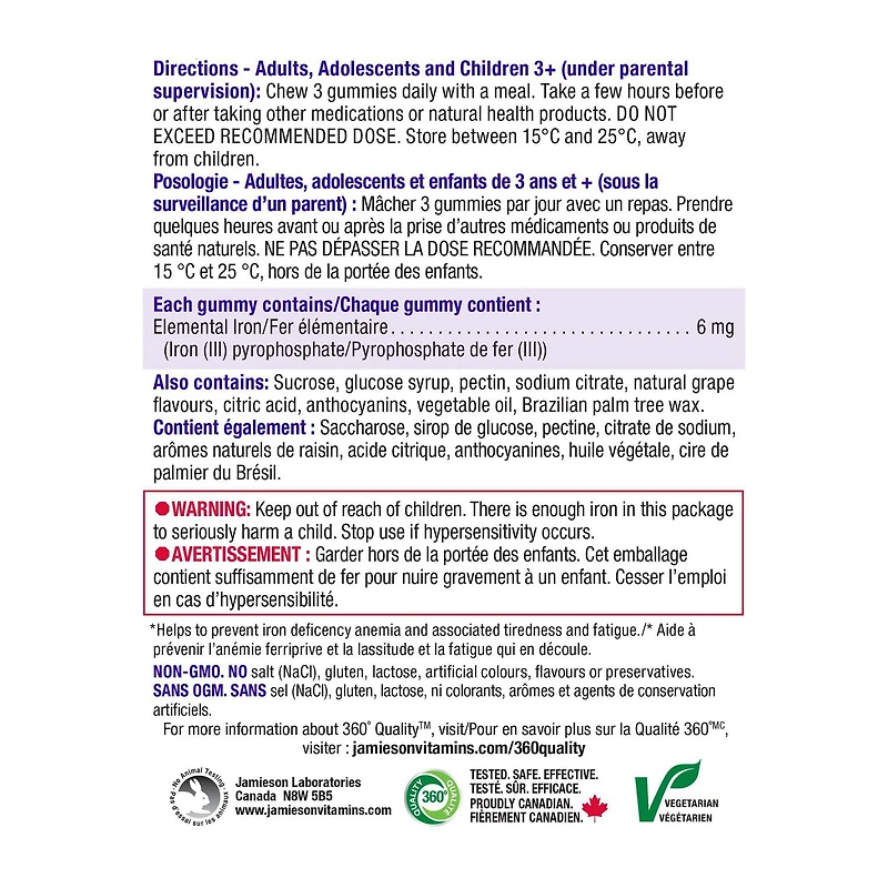 Jamieson Gummies de Fer arôme Raisin, 90 compter