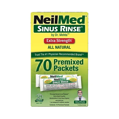 Recharge prémélangée NeilMed Sinus Rinse Hypertonic Extra Strength, sachets de 70 unités