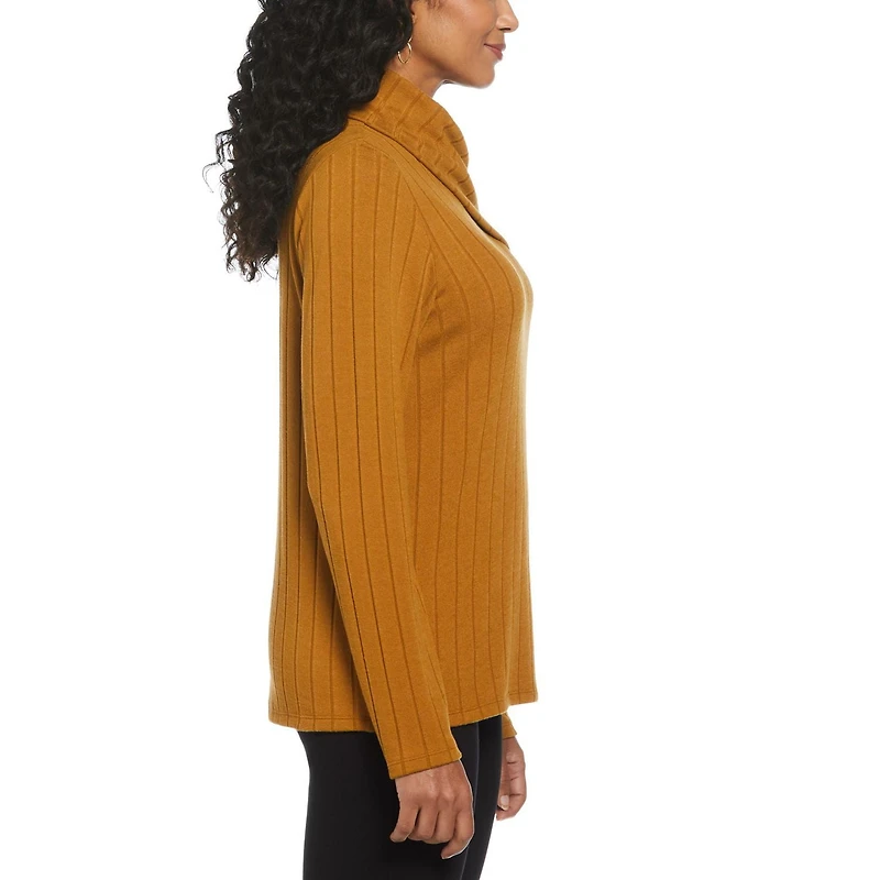 Rafaella Women's Long Sleeve Top with Rivet Neck Trim