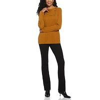 Rafaella Women's Long Sleeve Top with Rivet Neck Trim