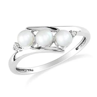 Miabella 3.5-4mm Freshwater Cultured White Pearl And 0.013 Ct Diamond Ring in 10 K White Gold