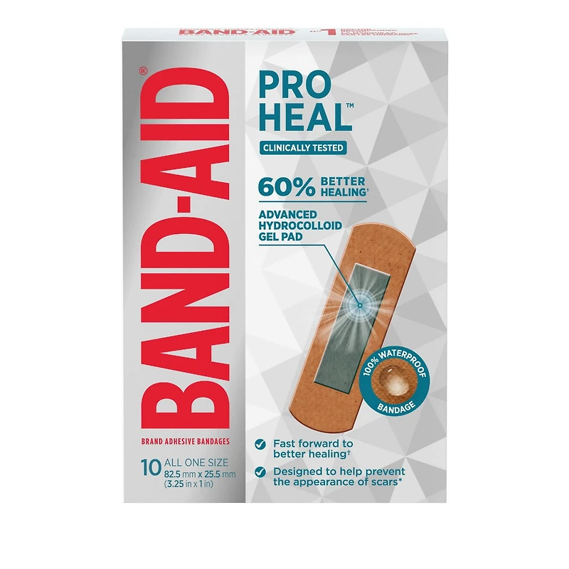 Pansements adhésifs Band-Aid Pro guérison, format régulier, premiers soins, pansement imperméable pour les plaies, pro guérison 10 unités