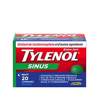 Tylenol Extra fort, Sinus, Nuit, soulage la congestion des sinus et autres symptômes sinusaux 20 comprimés