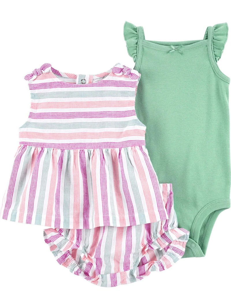 Ensemble de tenue 3 pièces Carter's Child of Mine IG - Rayures roses et vertes