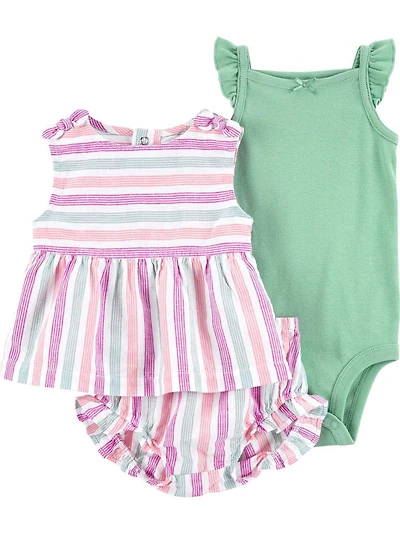 Ensemble de tenue 3 pièces Carter's Child of Mine IG - Rayures roses et vertes