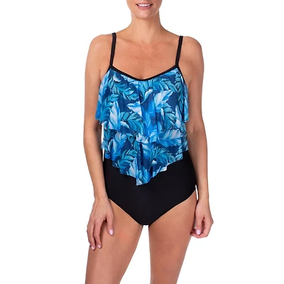 Ibiza Tiered one piece mesh ruffle is very flattering and slimming. Adjustable straps, soft cups