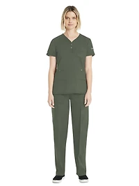 Haut d'uniforme médical Genuine Dickies pour femmes avec encolure en V, boutons-pression et extensibilité, modèle WCDK801A
