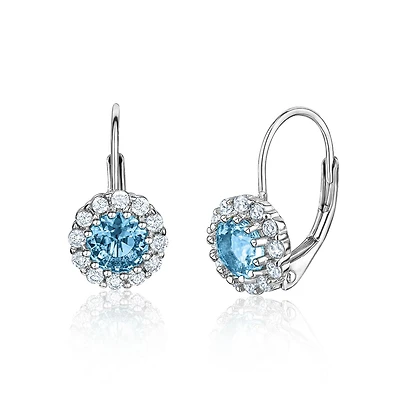 Unicornj Tweens pour enfants en argent sterling 925 bleu CZ rond Halo décembre mois de naissance boucles d'oreilles à levier 4 mm Italie