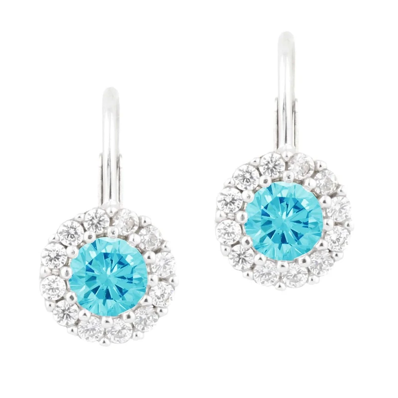 Unicornj Tweens pour enfants en argent sterling 925 bleu CZ rond Halo décembre mois de naissance boucles d'oreilles à levier 4 mm Italie