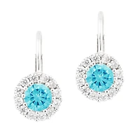 Unicornj Tweens pour enfants en argent sterling 925 bleu CZ rond Halo décembre mois de naissance boucles d'oreilles à levier 4 mm Italie