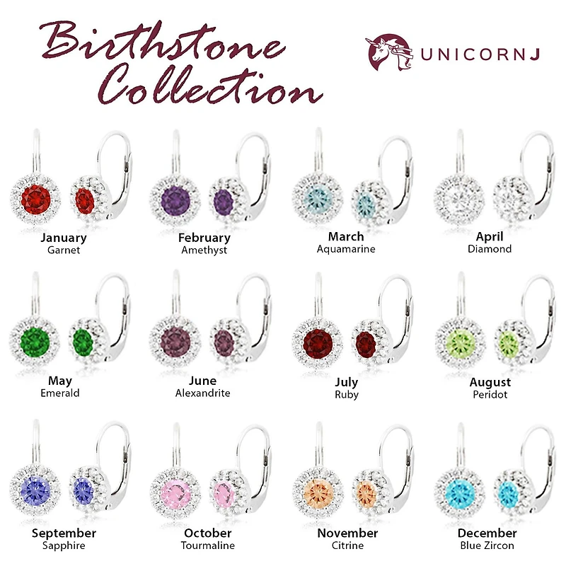 Unicornj Tweens pour enfants en argent sterling 925 bleu CZ rond Halo décembre mois de naissance boucles d'oreilles à levier 4 mm Italie