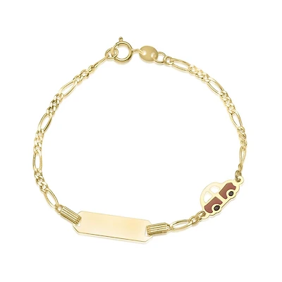 Unicornj 14K Yellow Gold ID Bracelet for Boys Figaro Chain Car Italy Charm 5.5"