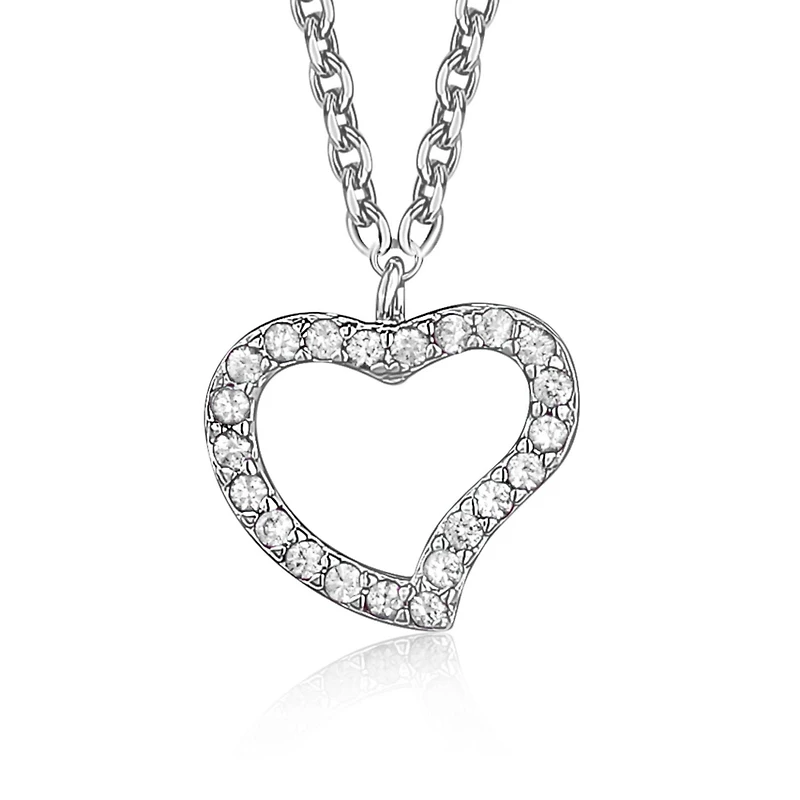 Unicornj Sterling Silver Open Heart Pendant Necklace Girls CZ on Rolo Chain 15" Italy 925