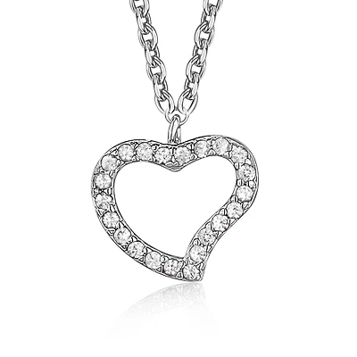 Unicornj Sterling Silver Open Heart Pendant Necklace Girls CZ on Rolo Chain 15" Italy 925