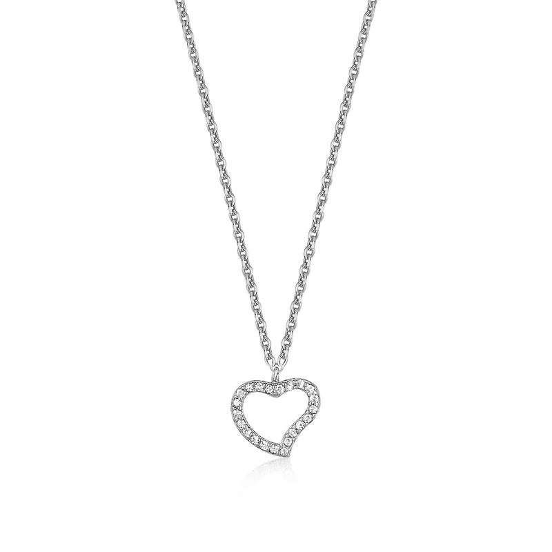 Unicornj Collier pendentif coeur ouvert en argent sterling filles CZ sur chaîne Rolo 15" Italie 925 UNICORNJ