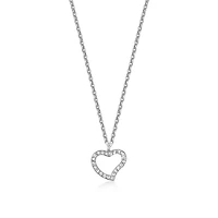 Unicornj Sterling Silver Open Heart Pendant Necklace Girls CZ on Rolo Chain 15" Italy 925