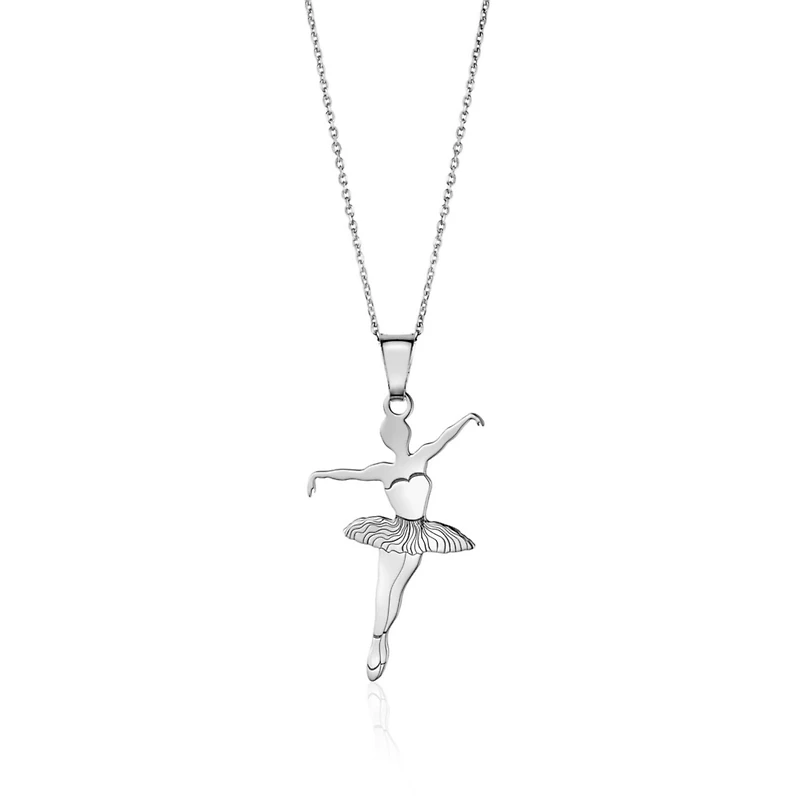 Unicornj Sterling Silver Ballet Dancer Pendant Necklace for Girls on Cable Chain 16"