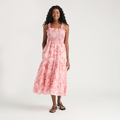 Mexx Women’s Printed Crinkle Woven Tiered Dress with Smock Top