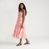 Mexx Women’s Printed Crinkle Woven Tiered Dress with Smock Top