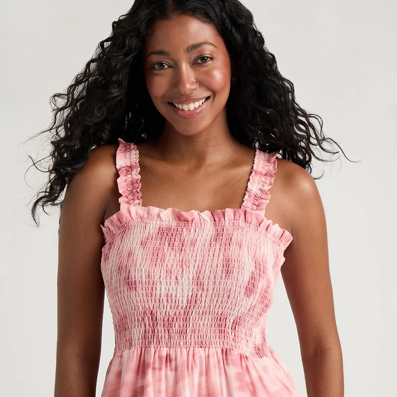 Mexx Women’s Printed Crinkle Woven Tiered Dress with Smock Top