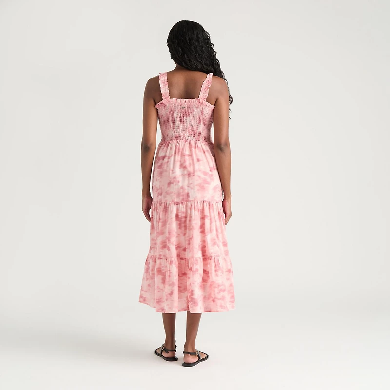 Mexx Women’s Printed Crinkle Woven Tiered Dress with Smock Top