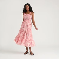 Mexx Women’s Printed Crinkle Woven Tiered Dress with Smock Top