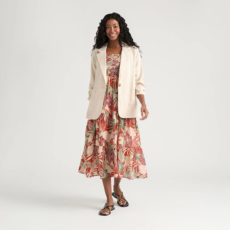 Mexx Women’s Flowy Tencel Blazer with Ruching at Sleeves