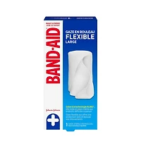 La gaze en rouleau flexible stérile de marque Band Aid offre une protection sûre pour le soin des plaies et coupures mineures, coussinage ultradoux et absorption instantanée, large, 10 cm par 4,5 m, 1 gaze