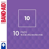 Compresses de gaze stériles Protection coussinée de marque BAND-AID® pour protéger les coupures, égratignures et brûlures mineures; compresses non adhérentes et emballées individuellement, grande taille, 10,2 cm x 10,2 cm