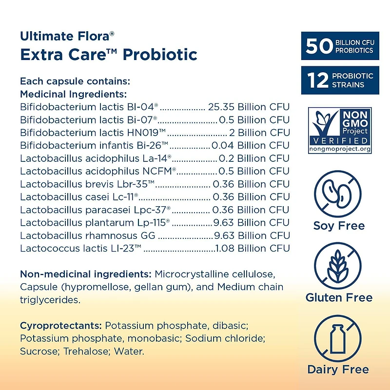 Renew Life ® Ultimate Flora® Extra Care ™ Probiotic, 50 Billion Active Cultures, 30 Vegetarian capsules, Support your digestive health