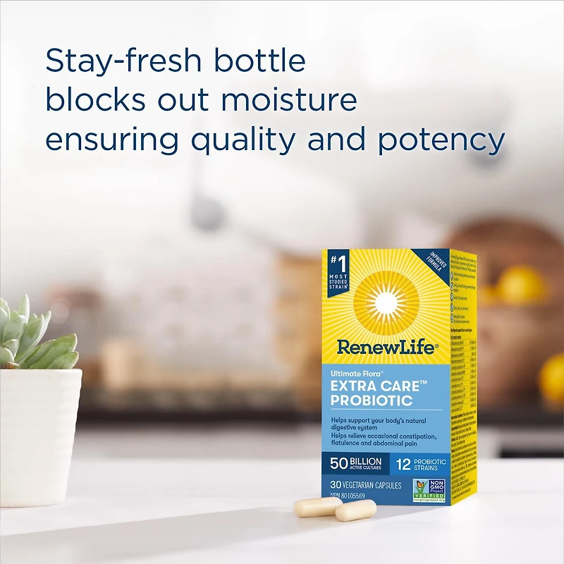Renew Life ® Ultimate Flora® Extra Care ™ Probiotic, 50 Billion Active Cultures, 30 Vegetarian capsules, Support your digestive health