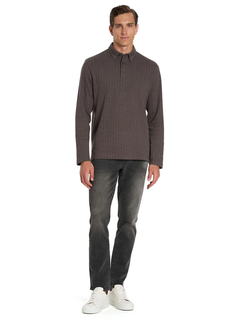 VAN HEUSEN LONG SLEEVE HERRINGBONE POLO
