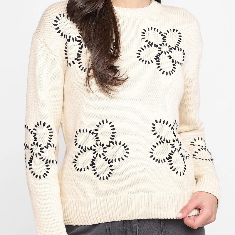 Devoted Women's Embroidered Crew Neck Sweater