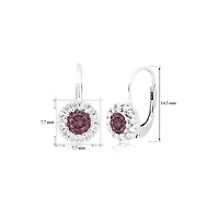 Unicornj Children's Tweens Sterling Silver 925 Dark Purple CZ Halo June Birth Month Leverback Earrings 4mm