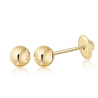 Massete 10K Yellow Gold High Polished Shiny Stud Post Sphere Round Ball Earrings with Threaded Post and Secure Screwback 4 Millimeters